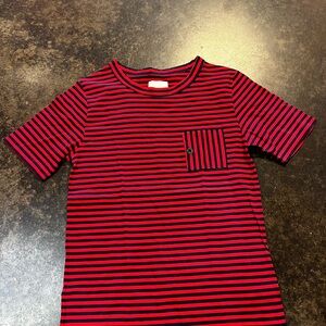 Band Of Outsiders Red Black Striped Short Sleeve Tee